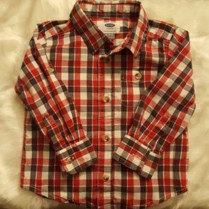 old navy red plaid button down shirt size 18-24M EUC lknw